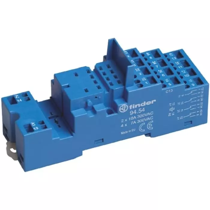 Finder 94 Series DIN Rail Relay Socket 250 V AC for Use with Various Series, 94.54SMA