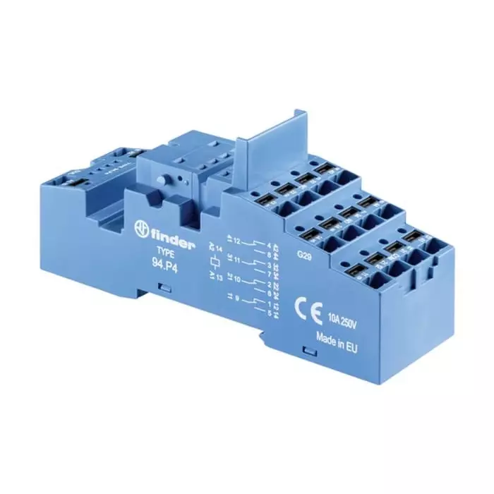 Finder 94 Series DIN Rail Relay Socket 250V for Use with 55.3 55.34 Relays, 94.P4.SPA