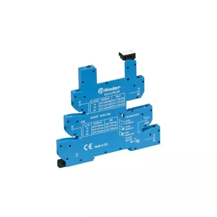 Finder 93 Series DIN Rail Relay Socket 6 to 24V for Use with 34 Series Relays, 93.63.7.024