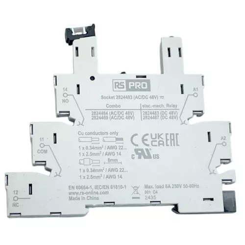 RS PRO Relay Socket 220 to 240 V AC/DC Push In DIN Rail, 2824496