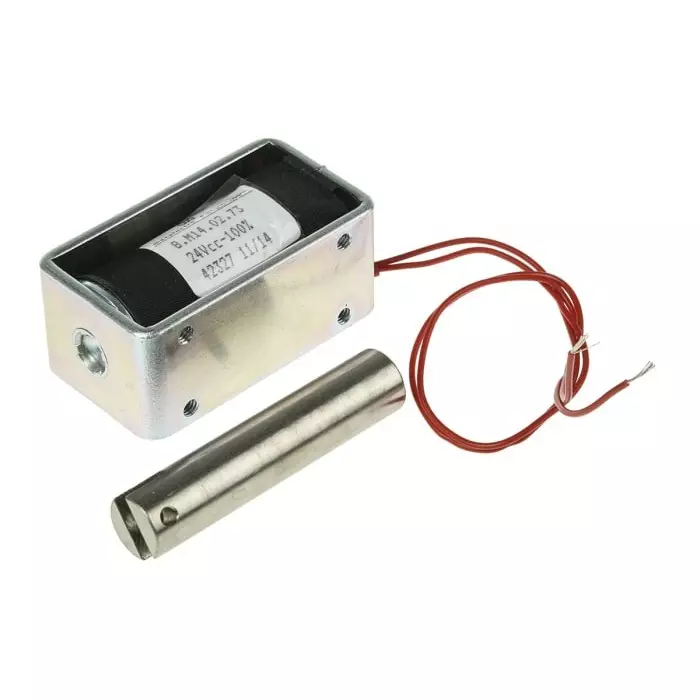 Mecalectro Linear Solenoid 24 V DC 2 to 8N 57.7x32x25.4, 8.M14 02 73 24 VCC 100%