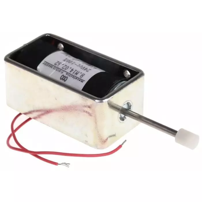 Mecalectro Linear Solenoid 24 V DC 2 to 8N 57.7x32x25.4, 8.M14 02 62 24 VCC 100%