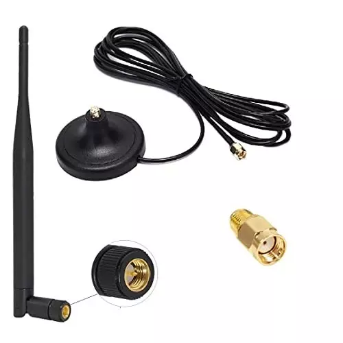 NETBOON Rubber Duck Antenna Magnetic Mount with RP SMA Male to SMA Female Connector 3 m Range 5 dBi Black, MB-RD-5DBI-RP-SMAM