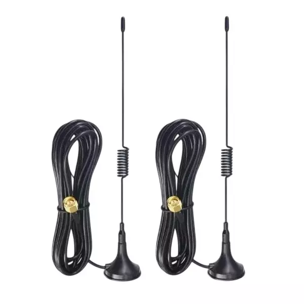 GENERIC Single Spring Sucker Antenna 5 dBi Gain with Magnetic Stand Base & 3 m RG-174 SMA Male Connector Extension Cable (Pack of 2)