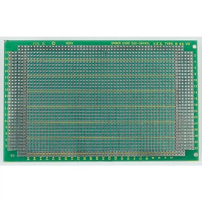 Vero Technologies Matrix Board FR4 With 42x38 1.02 mm Holes 2.54 mm Pitch 160x100x1.6 mm, 222-26492