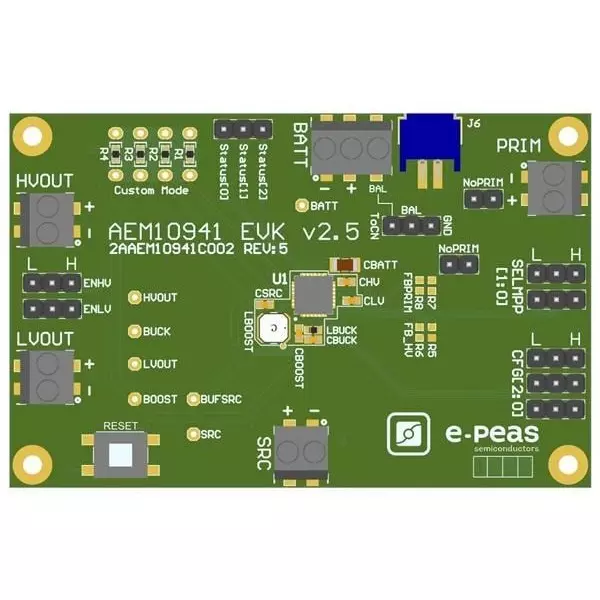 e-peas Evaluation Boards Energy Harvesting 50 mV to 4.5 V Input Voltage, EVK10941
