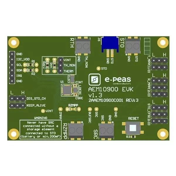 e-peas Evaluation Boards Energy Harvesting 120 mV to 2.73 V Input Voltage, EVK10900