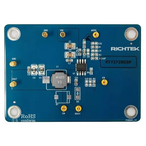 Richtek Voltage Regulator Evaluation Board 4.5 to 36 V Input Voltage 800 mV to 30 V Output Voltage EVB_RT7272BGSP