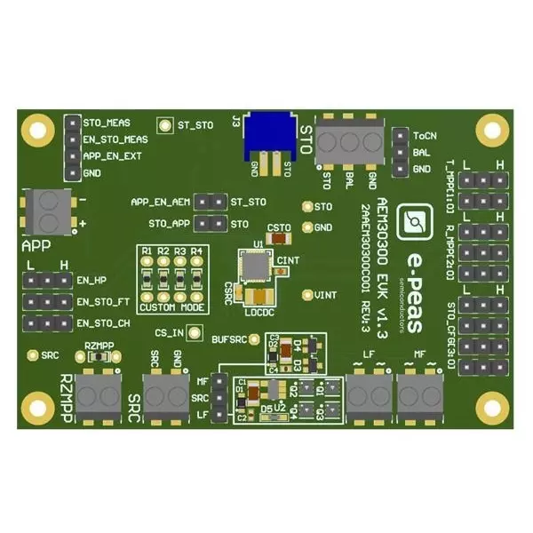 e-peas Evaluation Boards Energy Harvesting 100 mV to 4.5 V Input Voltage, EVK30300