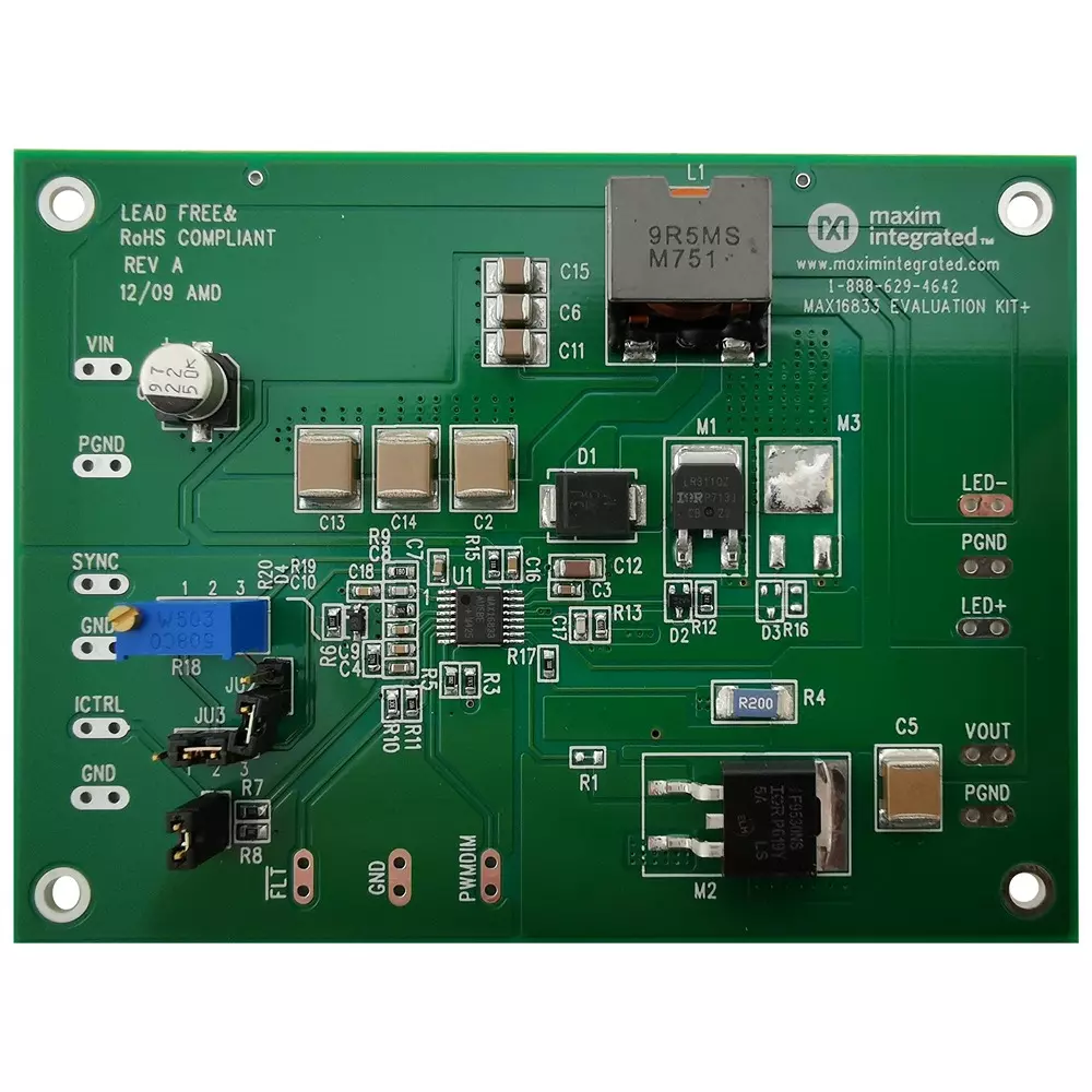 ANALOG DEVICES Lighting & LED Development Kits EVAL KIT, HIGH-VOLTAGE HB LED DRIVER, MAX16833EVKIT+