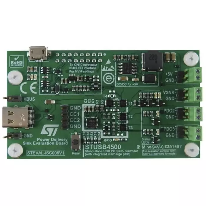 STMicroelectronics Evaluation Board for USB Power Delivery Controller, STEVAL-ISC005V1