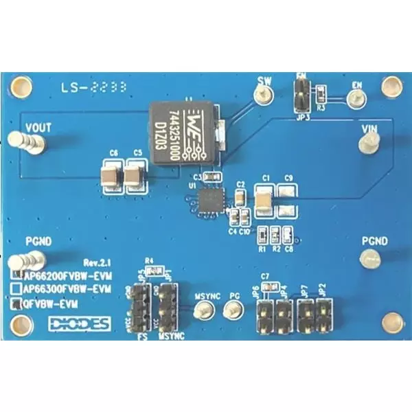 DIODES INC Non-Isolated DC/DC Converter Evaluation Board 3.8 to 60 V Input Voltage 800 mV to 50 V Output Voltage AP66200QFVBW-EVM