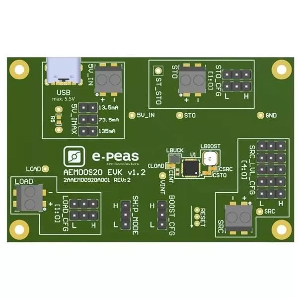 e-peas Evaluation Boards Energy Harvesting 250 mV to 3.2 V Input Voltage, EVK00920