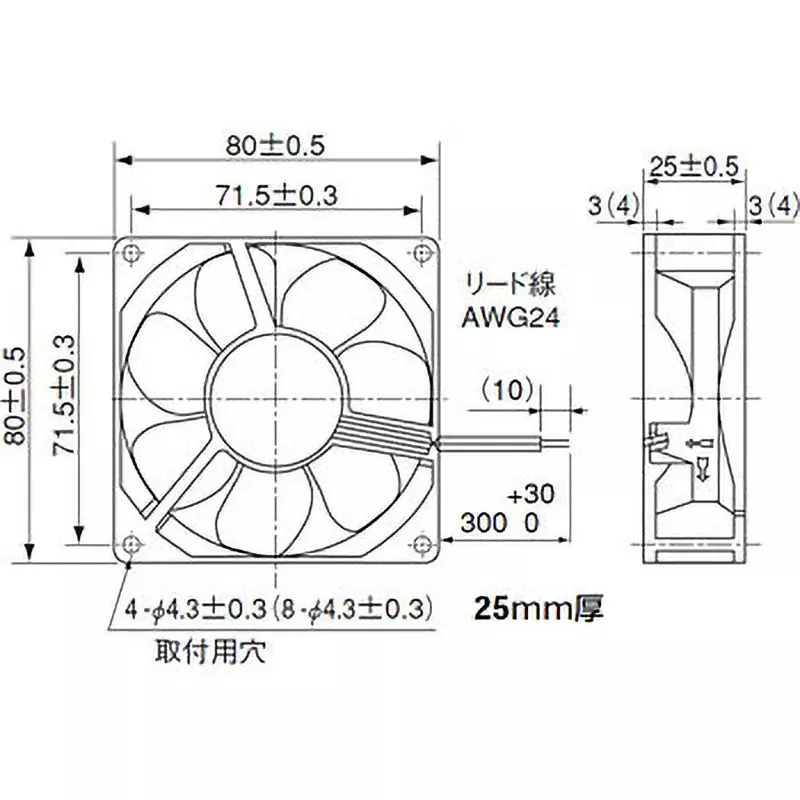 Sanyo Denki San Ace Standard DC Fan Square 80x80 mm Size 25 mm Thickness, 109R0812S402