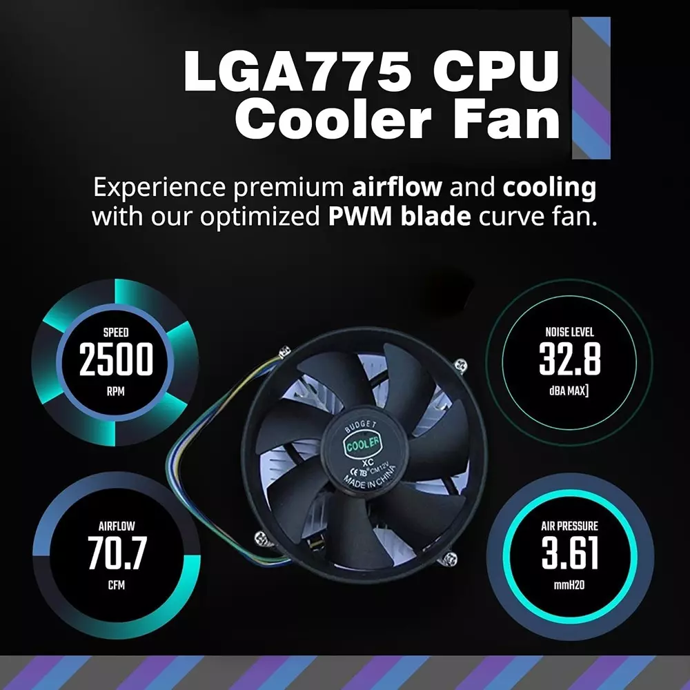 LOTA High-Performance CPU Cooler Fan Black Compatible with Intel LGA775, MST-741-LT