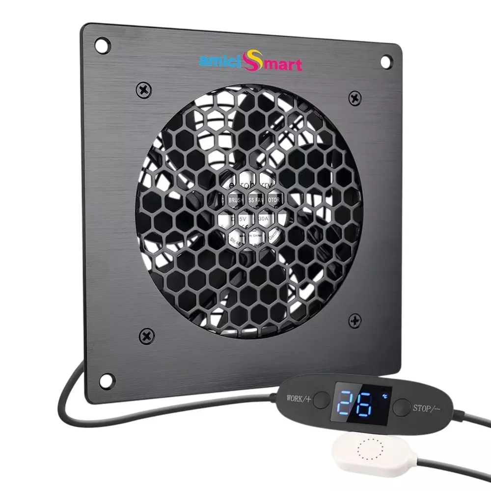 amiciSmart Cooling Fan with Thermostat 120 mm 5 V/12 V USB DC Auto Temp Control, 1xDC-EXUST-FAN
