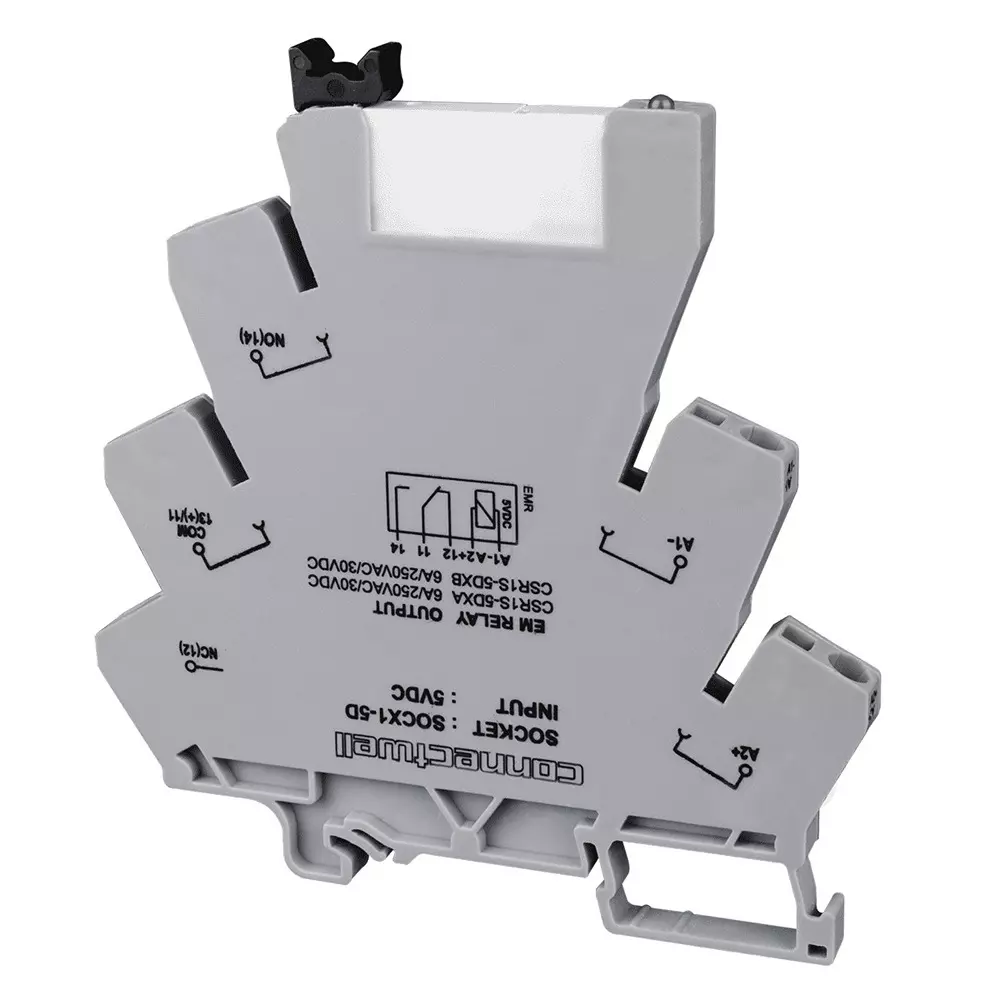 Connectwell Slim EMR Module 1 Changeover Single Channel 6 A 5 VDC with Plugable Relay Rail Mount, CSR1S-5DXA