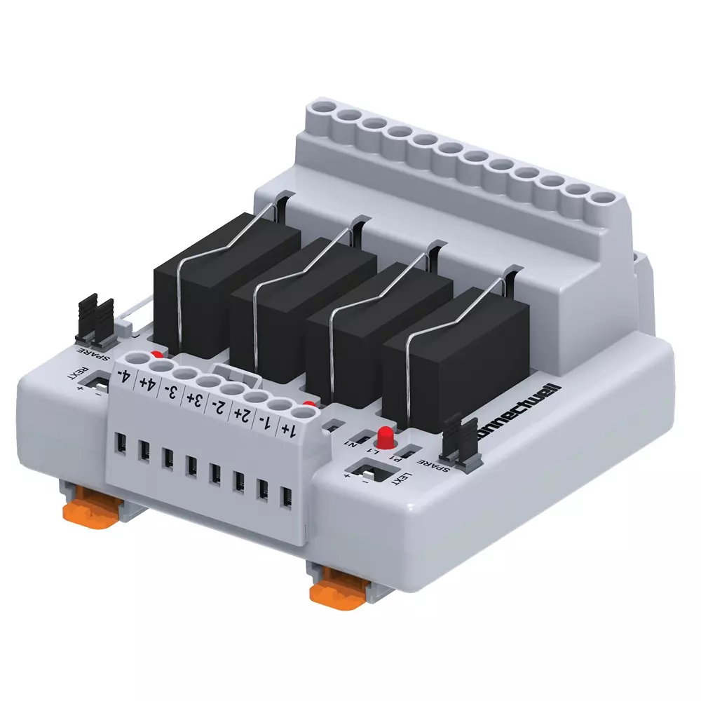 Connectwell Relay Module 2 Changeover 4 Channels 5 A 24 VDC with Base (Pluggable Relay) Rail Mount, CIMRE2SS4/24/OM
