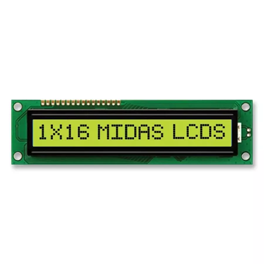 MIDAS DISPLAYS DISPLAY, ALPHANUMERIC, 16X1, YELLOW/GRN, MC11609A6W-SPTLY-V2