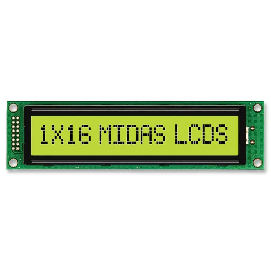 MIDAS DISPLAYS DISPLAY, ALPHANUMERIC, 16X1, YELLOW/GRN, MC11615A6W-SPTLY-V2
