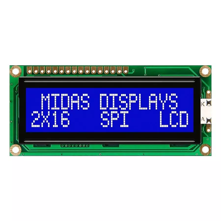 MIDAS DISPLAYS DISPLAY, ALPHANUMERIC, 16X2, WHITE, MC21605C6W-BNMLWS-V2