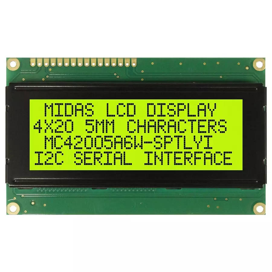 MIDAS DISPLAYS DISPLAY, ALPHANUMERIC, 20X4, YEL/GRN, MC42005A6W-SPTLYI-V2