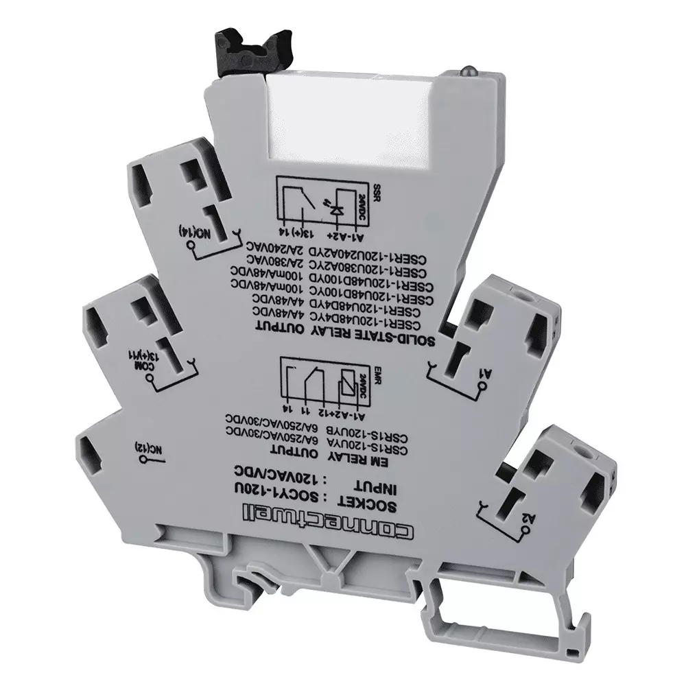 Connectwell Slim EMR Module 1 Changeover Single Channel 6 A 120 VAC/DC with Plugable Relay Rail Mount, CSR1S-120UYA-SN