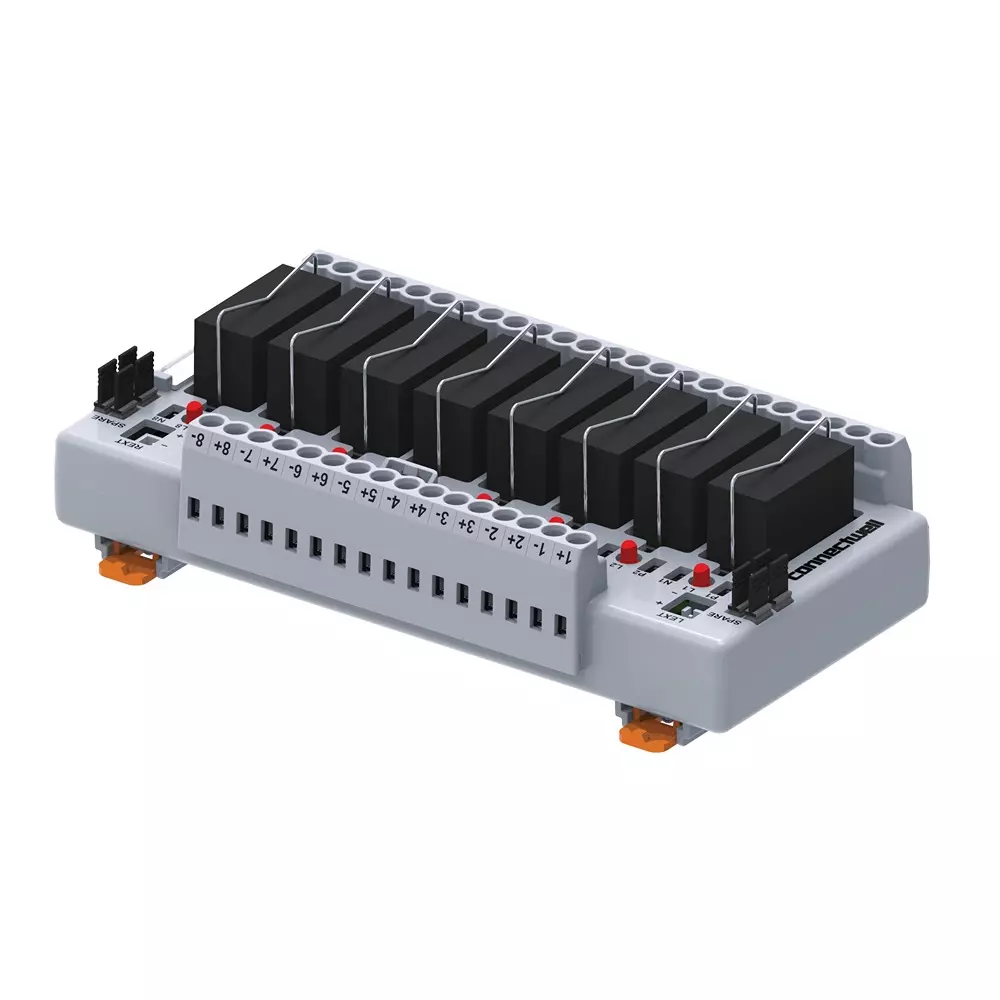 Connectwell Relay Module 1 Changeover 8 Channels 10 A 24 VDC with Base (Pluggable Relay) Rail Mount, CIMRE1SS8/24/OM