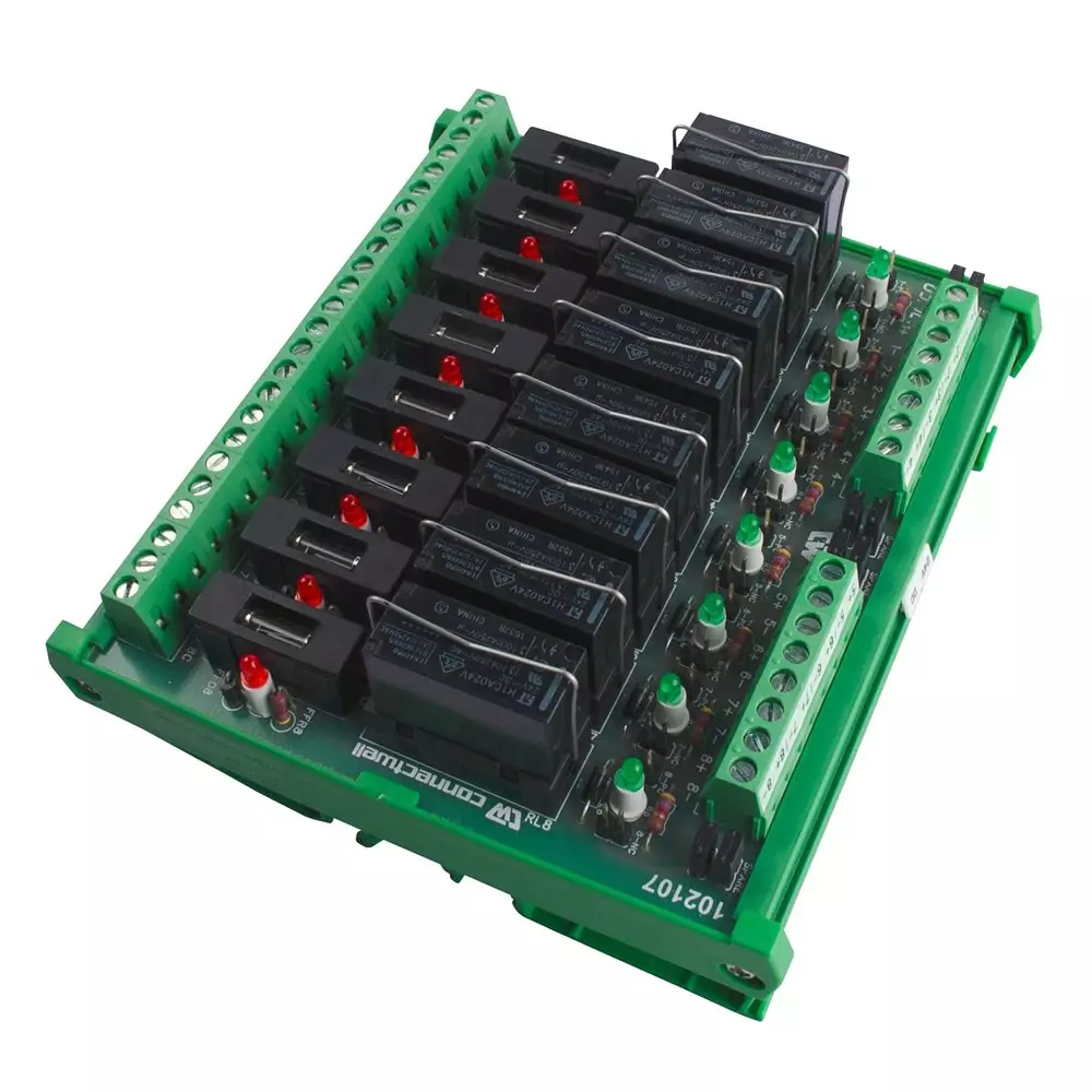 Connectwell Relay Module 8 Channel 1CO (SPDT) 24 VDC Rail Mount with Output Fuse Fail Indication, IMRE1SSFI8/24/OM/1