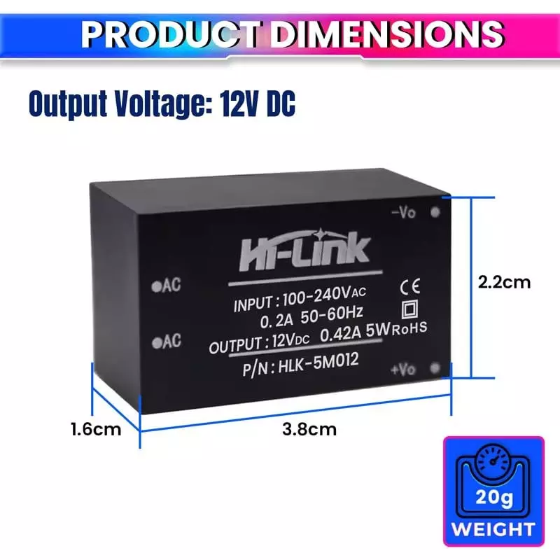 amiciSmart AC to DC Power Supply PCB Module 5 W 220 V AC to 3.3 V DC Compact Reliable & Efficient Buck Converter, 1xPSM-220-3.3