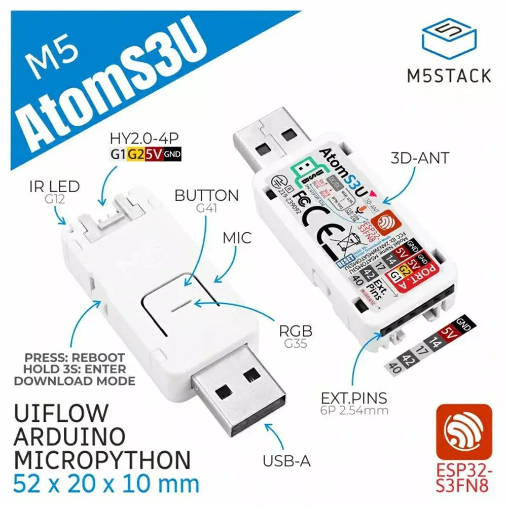 M5Stack Development Kit 52x20x10 mm Dimension, M5STACK-K125