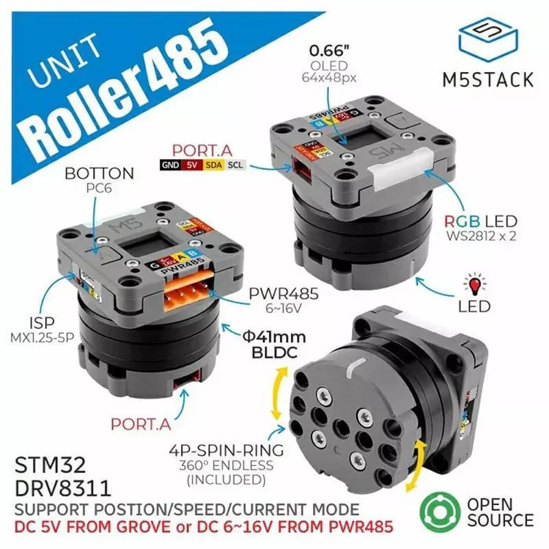 M5Stack Roller Unit 40x40x40 mm Dimension, M5STACK-U182