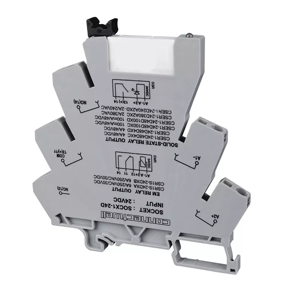 Connectwell Slim EMR Module 1 Changeover Single Channel 6 A 24 VDC with Plugable Relay Rail Mount, CSR1S-24DXB