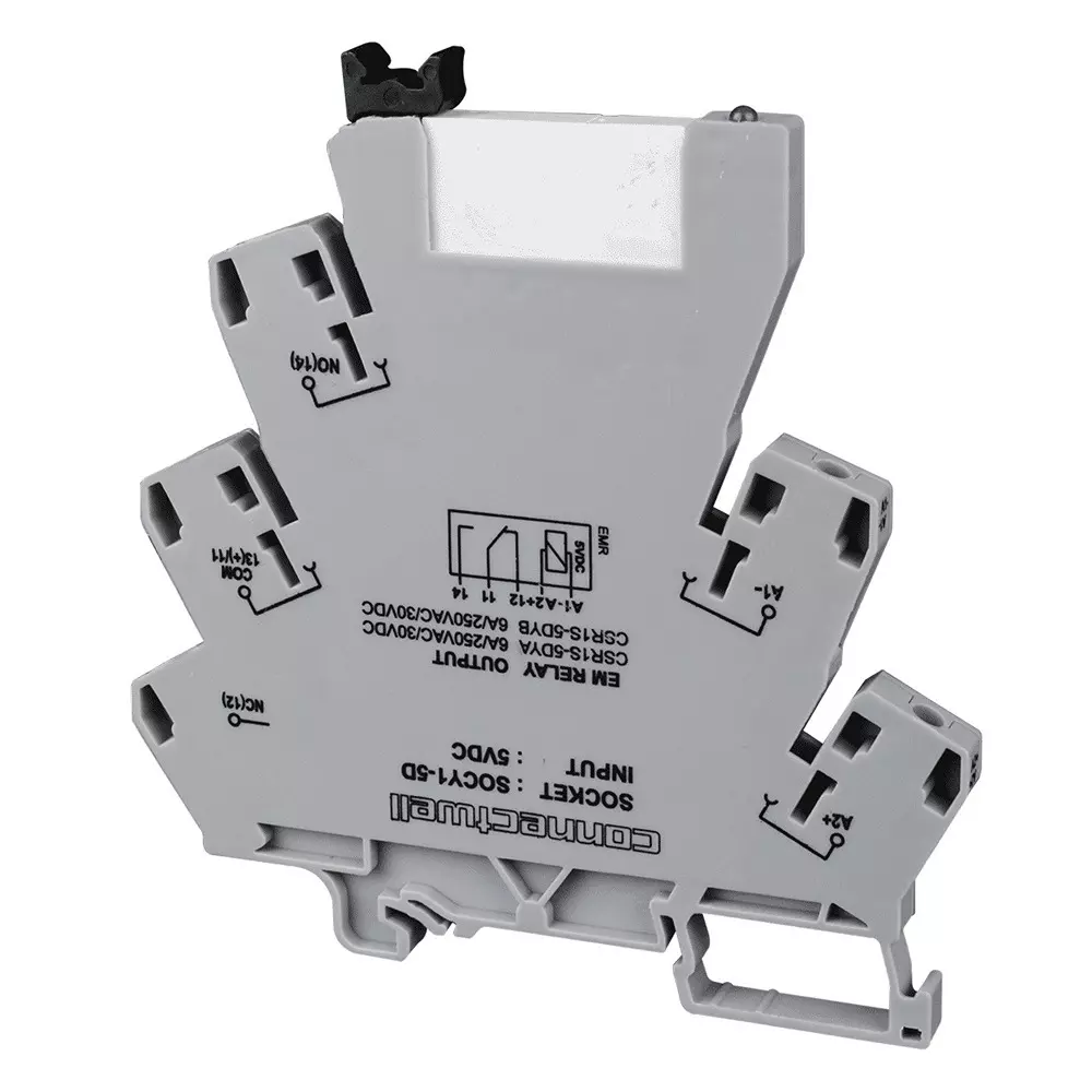 Connectwell Slim EMR Module 1 Changeover Single Channel 6 A 5 VDC with Plugable Relay Rail Mount, CSR1S-5DYA