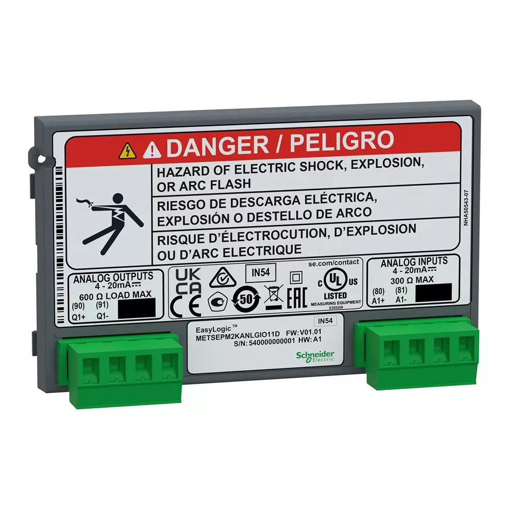 Schneider Electric Input Output Module PM2K1AIAO Type EasyLogic PM2000 Series 1 Analog Input and 2500 V Insulation Voltage, METSEPM2KANLGIO11D