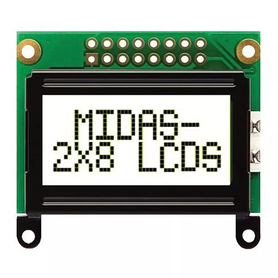 MIDAS DISPLAYS DISPLAY, ALPHANUMERIC, 8X2, WHITE, MC20805B6W-FPTLW-V2