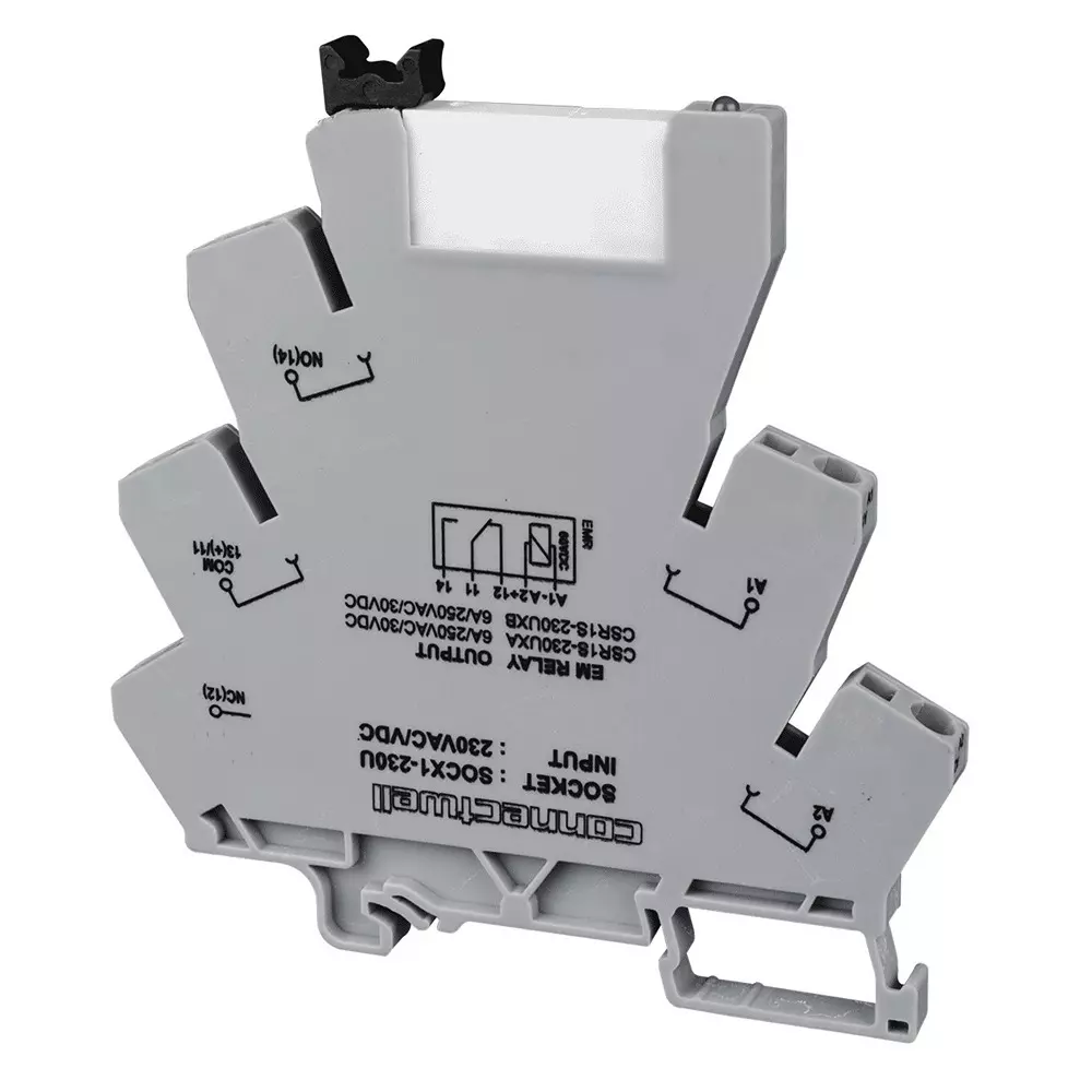Connectwell Slim EMR Module 1 Changeover Single Channel 6 A 230 VAC/DC with Plugable Relay Rail Mount, CSR1S-230UXA