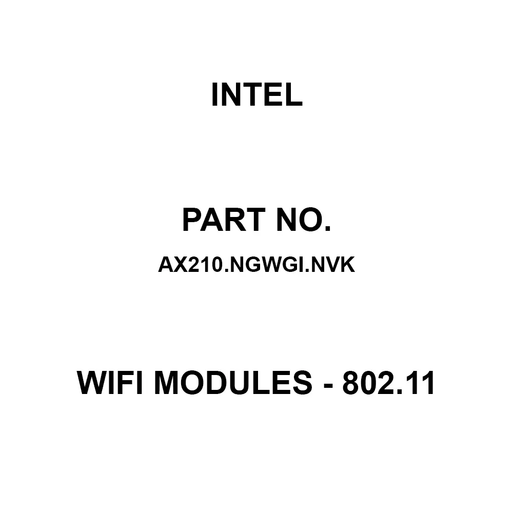 Intel WiFi Module 2.4 GHz, 5 GHz, 6 GHz Frequency, AX210.NGWGI.NVK