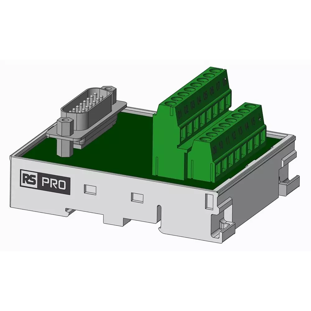 RS PRO Interface Module 15 Contacts 1 Amp 125 V DC 60.2 mm 77.9 mm 41.2 mm D-Sub Male, 2657031