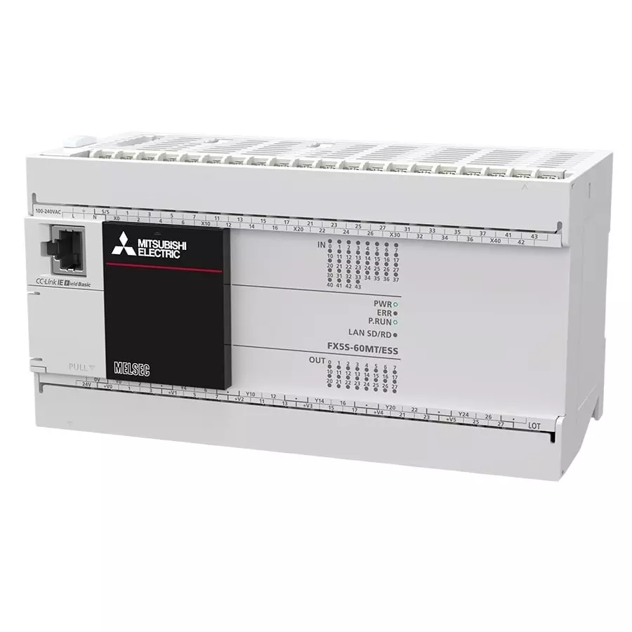 Mitsubishi Electric MELSEC IQ-F SERIES PLC CPU Module FX5S Type with 36 Digital Inputs and 24 Transistor Output (Source Type), FX5S-60MT/ESS-G
