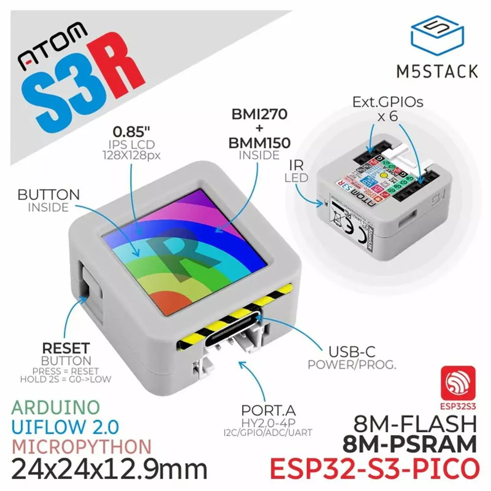 M5Stack Development Kit 24x24x12.0 mm Dimension, M5STACK-C126