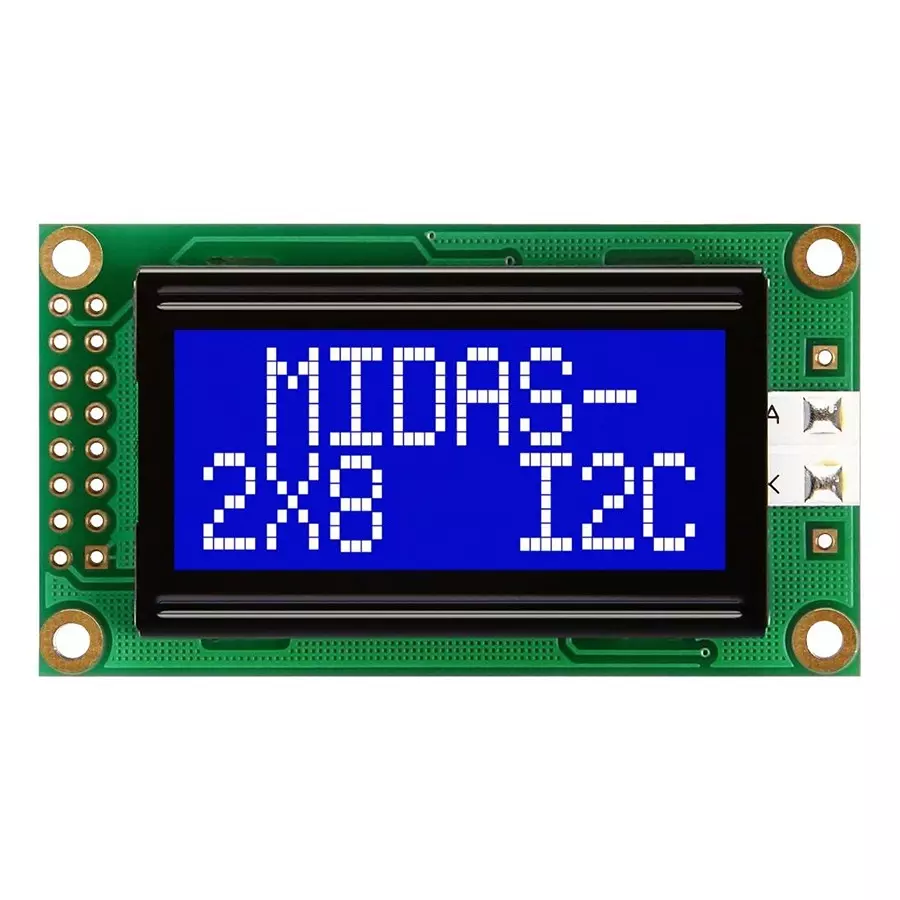MIDAS DISPLAYS DISPLAY, ALPHANUMERIC, 8X2, WHITE, MC20805A6W-BNMLWI-V2