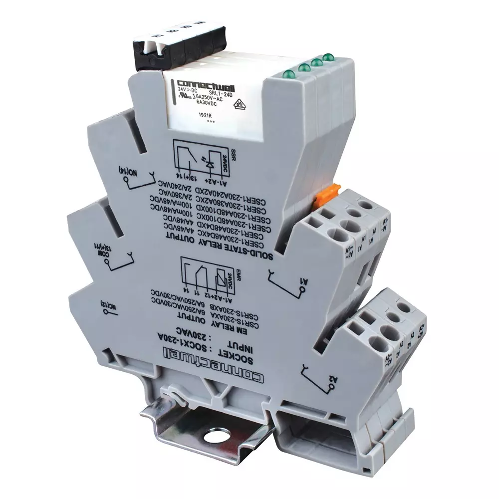 Connectwell Slim EMR Module 1 Changeover Single Channel 6 A 230 VAC with Plugable Relay Rail Mount, CSR1S-230AXA