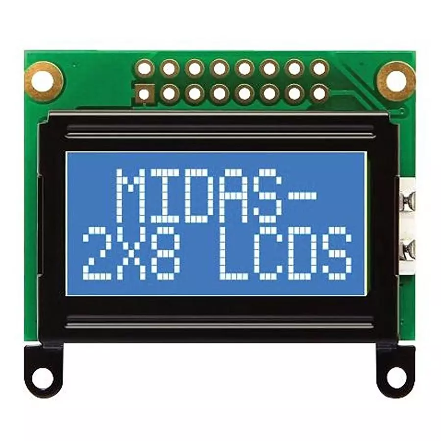 MIDAS DISPLAYS DISPLAY, ALPHANUMERIC, 8X2, WHITE, MC20805B6W-BNMLW-V2