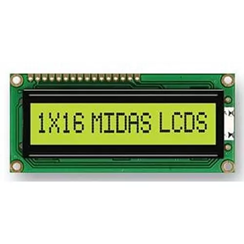 MIDAS DISPLAYS DISPLAY, ALPHANUMERIC, 16X1, YELLOW/GRN, MC11606A6W-SPTLY-V2