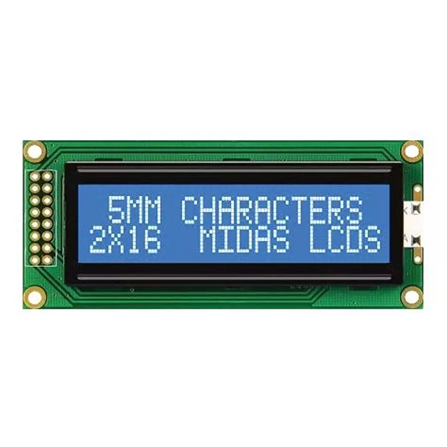 MIDAS DISPLAYS DISPLAY, ALPHANUMERIC, 16X2, WHITE, MC21605B6WD-BNMLW-V2