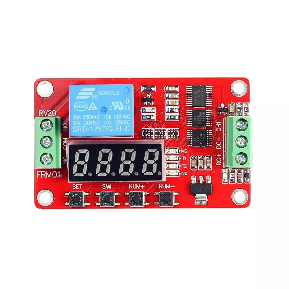 amiciSmart Adjustable Time Delay Relay Module 12 V 10 A 18 Preset Modes LED Timer Switch for DIY Electronics & Smart Home