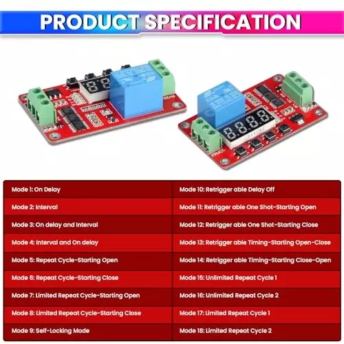 amicismart-adjustable-time-delay-relay-module-12-v-10-a-18-preset-modes-led-timer-switch-for-diy-electronics-smart-home