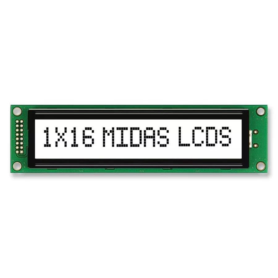 MIDAS DISPLAYS DISPLAY, ALPHANUMERIC, 16X1, WHITE, MC11615A6W-FPTLW-V2