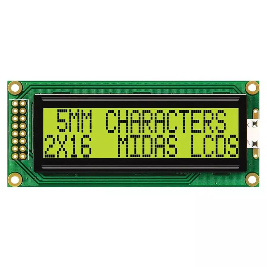 MIDAS DISPLAYS DISPLAY, ALPHANUMERIC, 16X2, YELLOW/GRN, MC21605B6WD-SPTLY-V2
